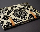 11 MacBook Case / 11 MacBook Air Case /  11 MacBook Pro Case / MacBook Cover / Padded Case with Strap - Damask Large Black and Cream