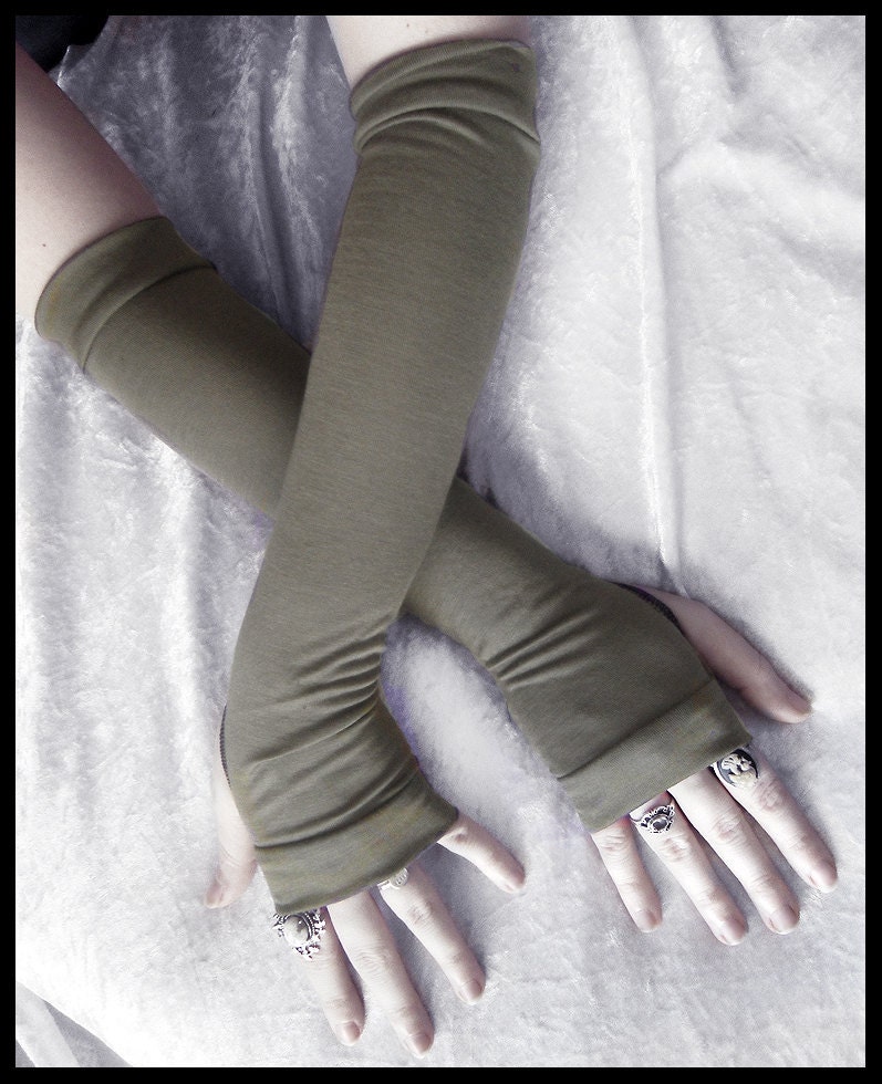 Olive Juice Arm Warmers - Soft Dark Grenade Green Cotton - Light Gothic Tribal Bellydance Yoga Chic Goth Lolita Vampire Cycling Emo Unisex