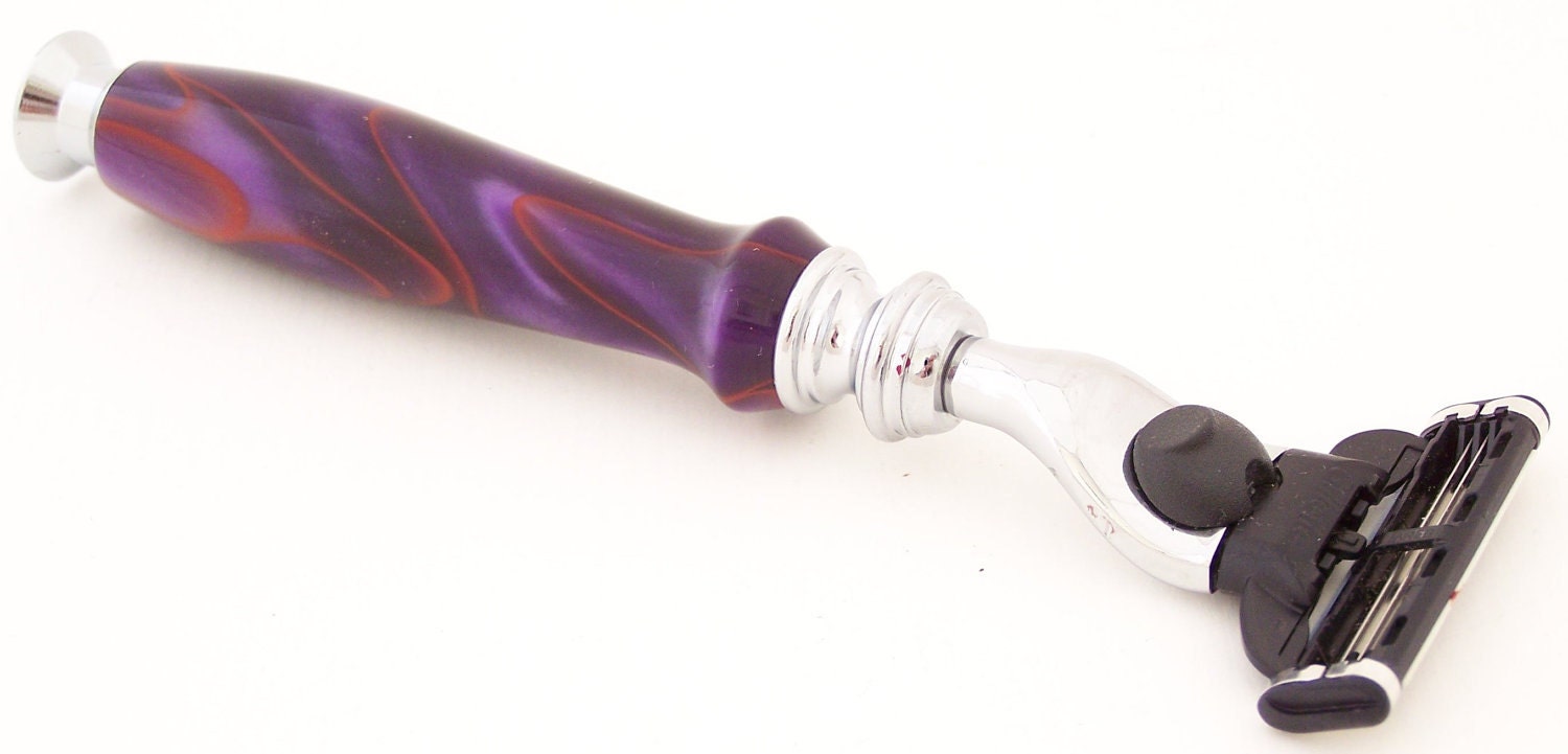 Purple Swirl Acrylic Mach 3 Razor Shaving Handle (Handmade in USA)