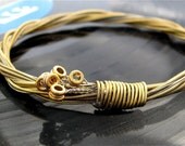 Recycled Acoustic Guitar String Bracelet gold colored with brass ball ends attached Mens or Womens EXTRA LARGE