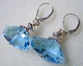 Faceted Crystal Earrings Blue Sterling Silver Lever Back - Crystal Blue Persuasion