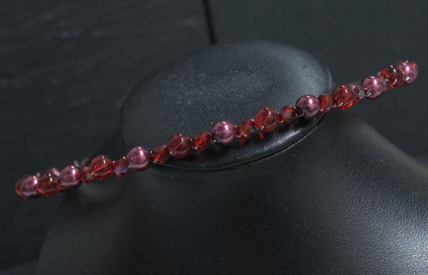 Red Headband - Pearl and Crystals in Red