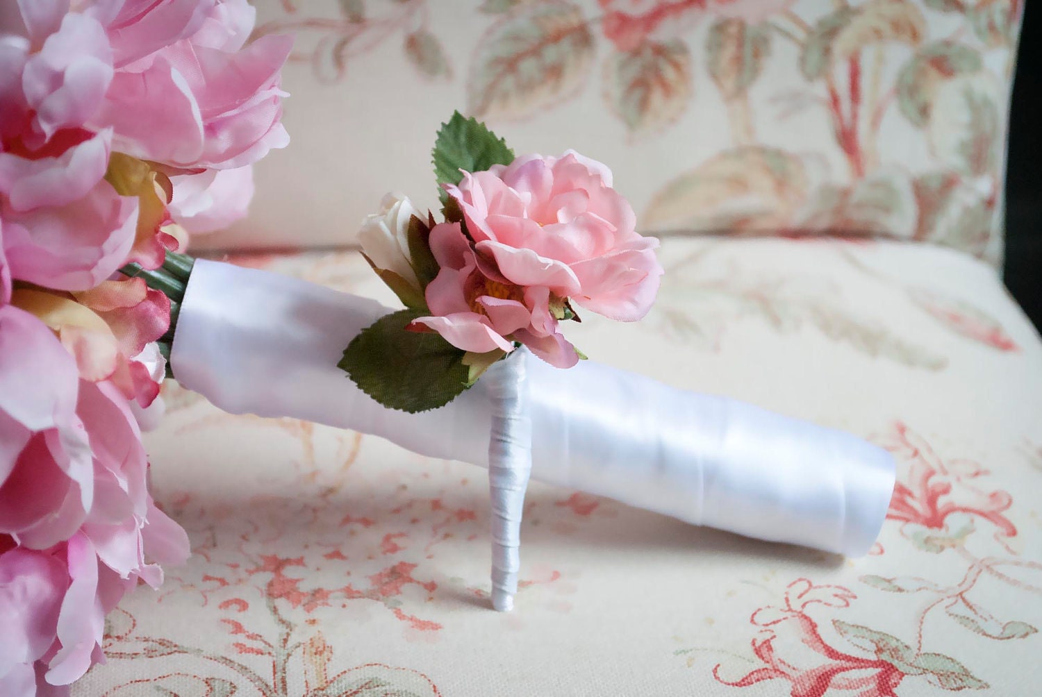 Pink Rose Silk Boutonniere - Wedding Boutonniere