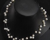 Floating Pearl Necklace - Wedding, Bridal, Ivory Freshwater Pearls