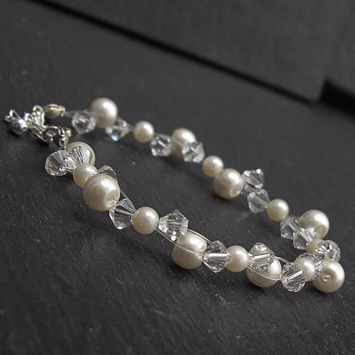 Wedding Bracelet - Ivory Pearl and Clear Swarovski Crystals