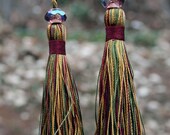 TASSEL EARRINGS - Maroon/Gold/Grey-Green