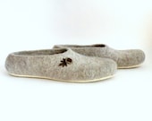 Felted slippers Neutral - natural beige with brown roses - made to order - eco mothers day - eco friendly - AgnesFelt