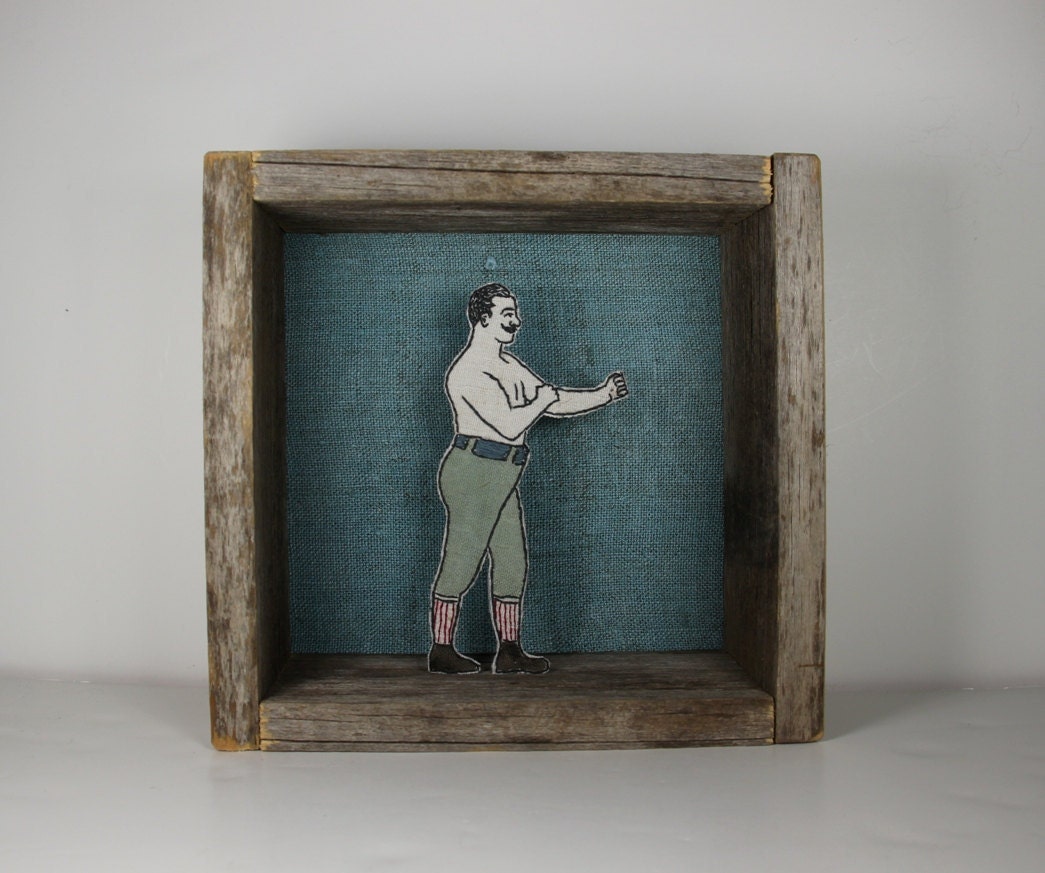 hand embroidery diorama- bare knuckle boxer - John L. Sullivan