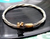 Recycled Electric Guitar String Bracelet silver colored with brass ball ends attached Unisex LARGE Free Shipping to US