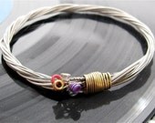 Recycled Electric Guitar String Bracelet silver colored with colored ball ends attached Mens or Womens SMALL