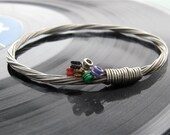 Recycled Electric Guitar String Bracelet silver colored with colored ball ends attached Unisex MEDIUM free shipping to US
