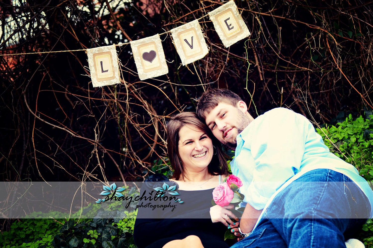 Burlap Lace LOVE Wedding Banner, Custom Colors Available
