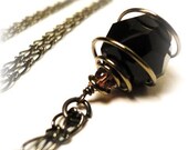 Dark Black Necklace Faceted Swarovski Crystal Necklace Sterling Silver Jet Black Crystal Jewelry