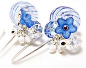 Blue Striped Blown Glass Earrings- Hollow Glass Earrings- Blue Earrings-Blue Jewelry-Spring Earrings-Flower Earrings-Flower Jewelry-Sterling