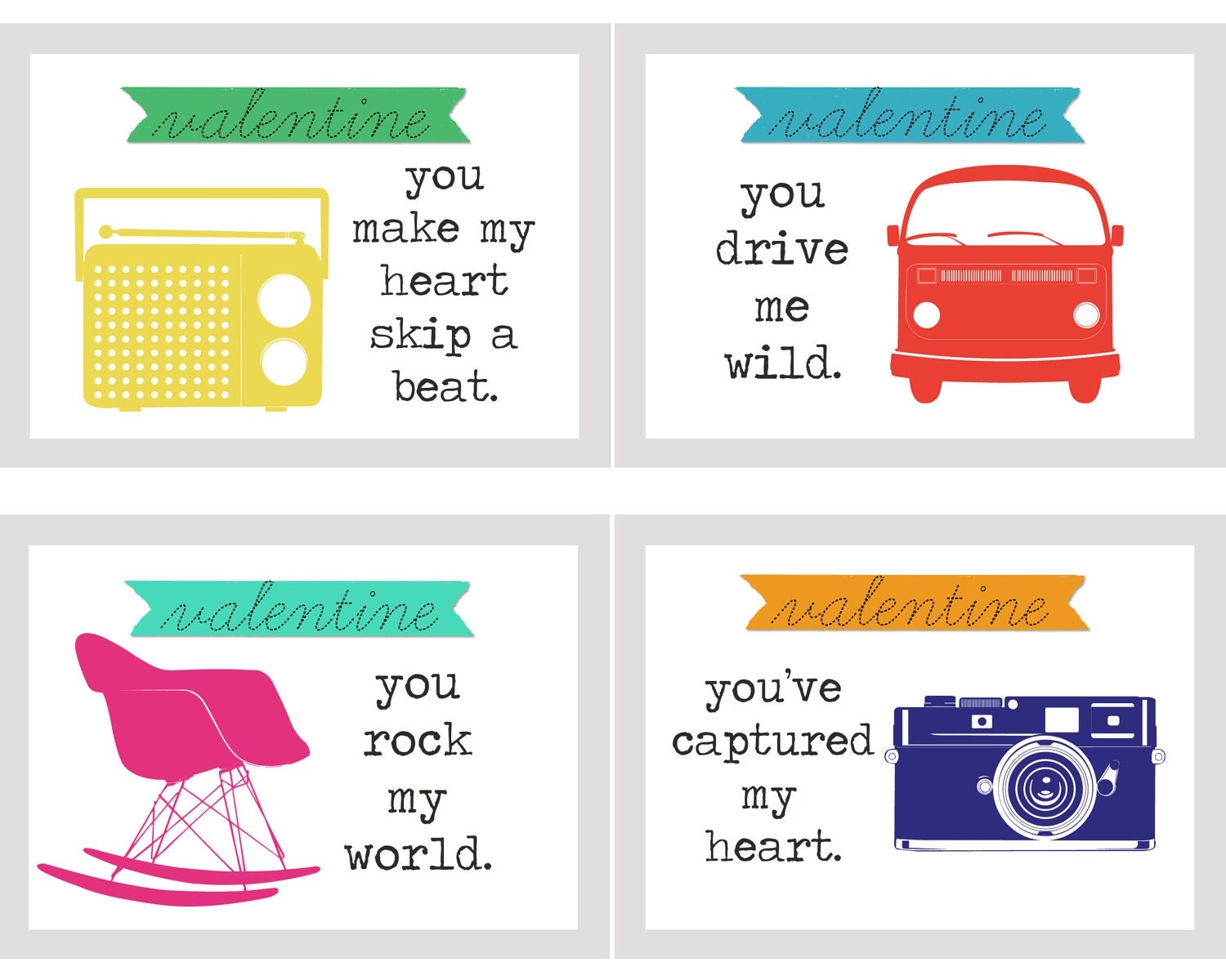 Printable Happy Modern Valentine Set