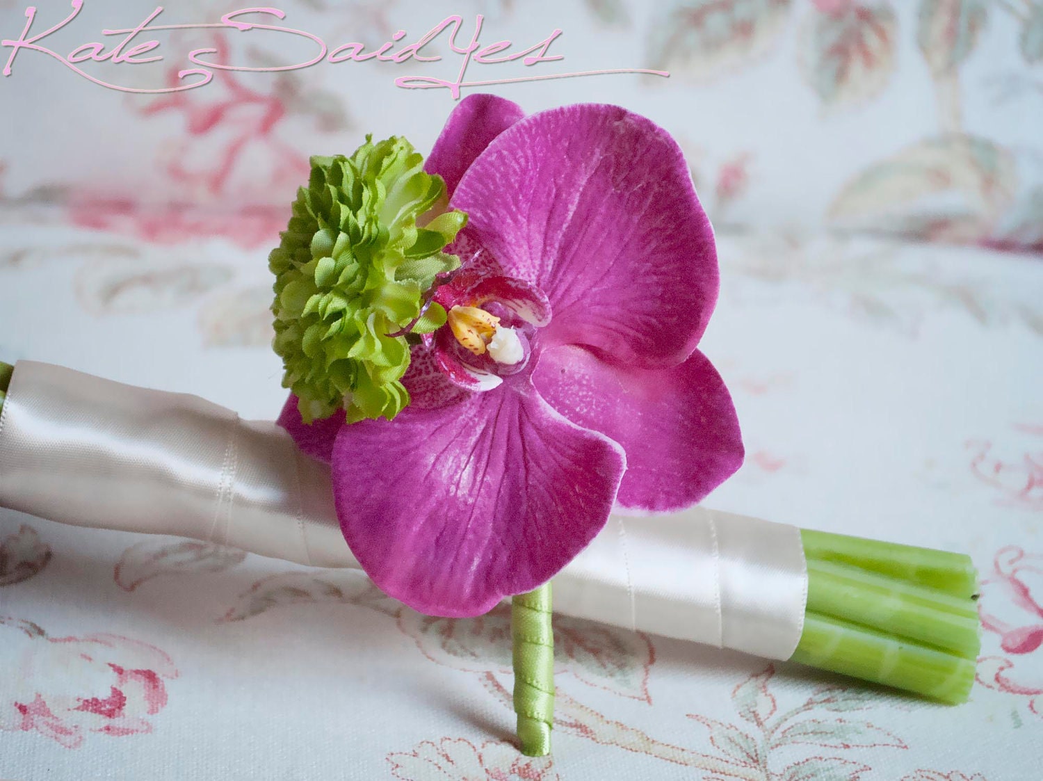 Fuchsia and Lime Orchid Boutonniere