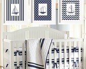 Sailboats Modern Nautical Prints in Navy and White 11x14 - 3 pc Set for Harper Bedding Pattern Background - Stripes Chevron Moroccan