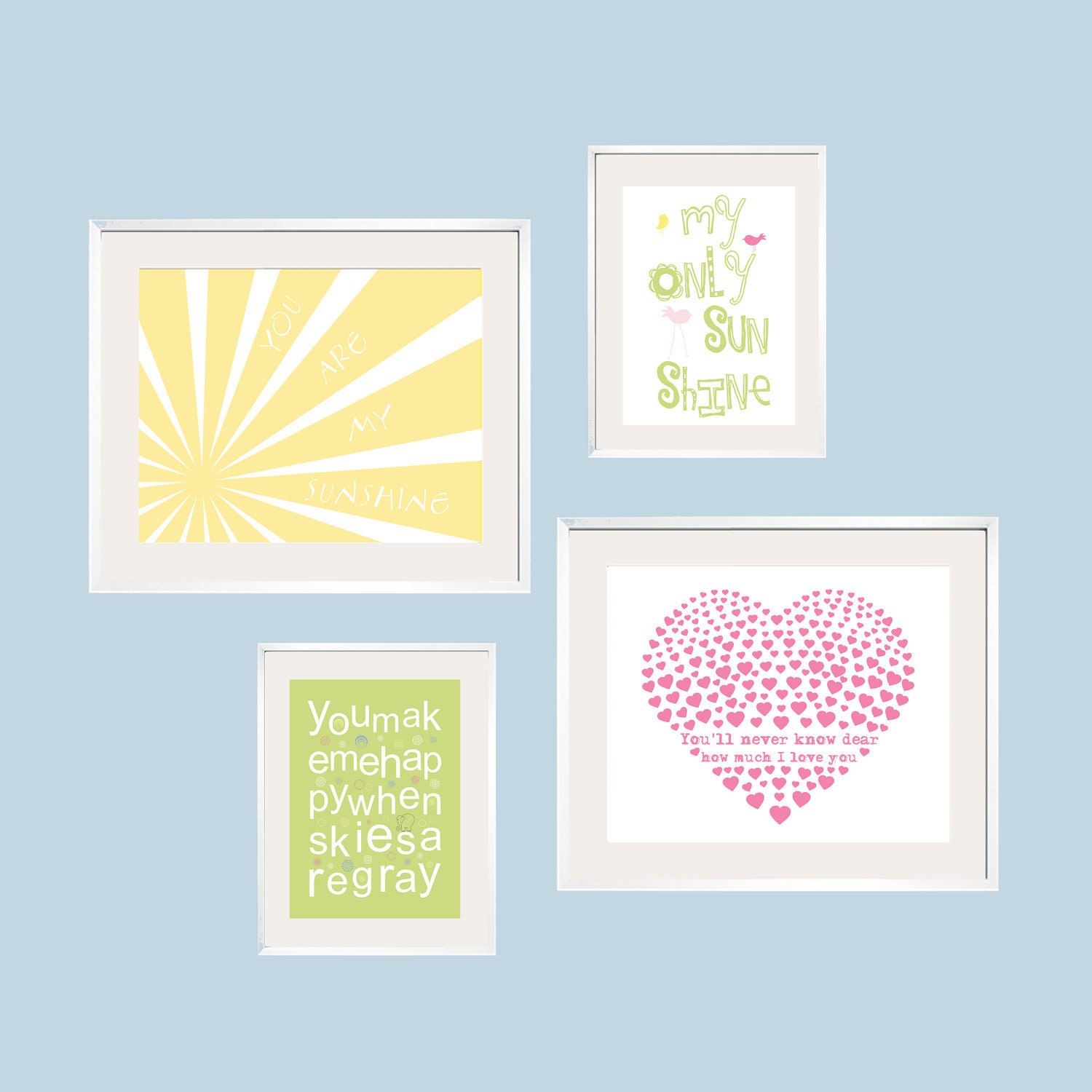 You Are My Sunshine Art Print Set goes well with Garden Party Linens from PB 4 pc Set 8x10 and 5x7 by YassisPlace FREE SHIPPING