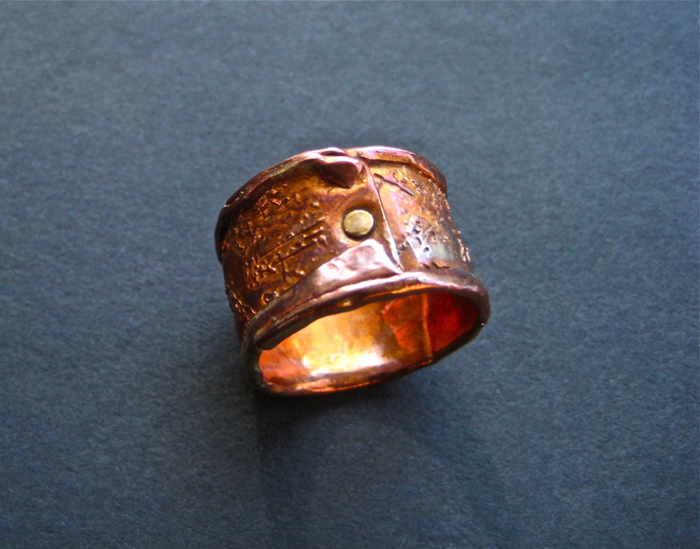 Copper Etched Ring Wabi Sabi Sunset OOAK