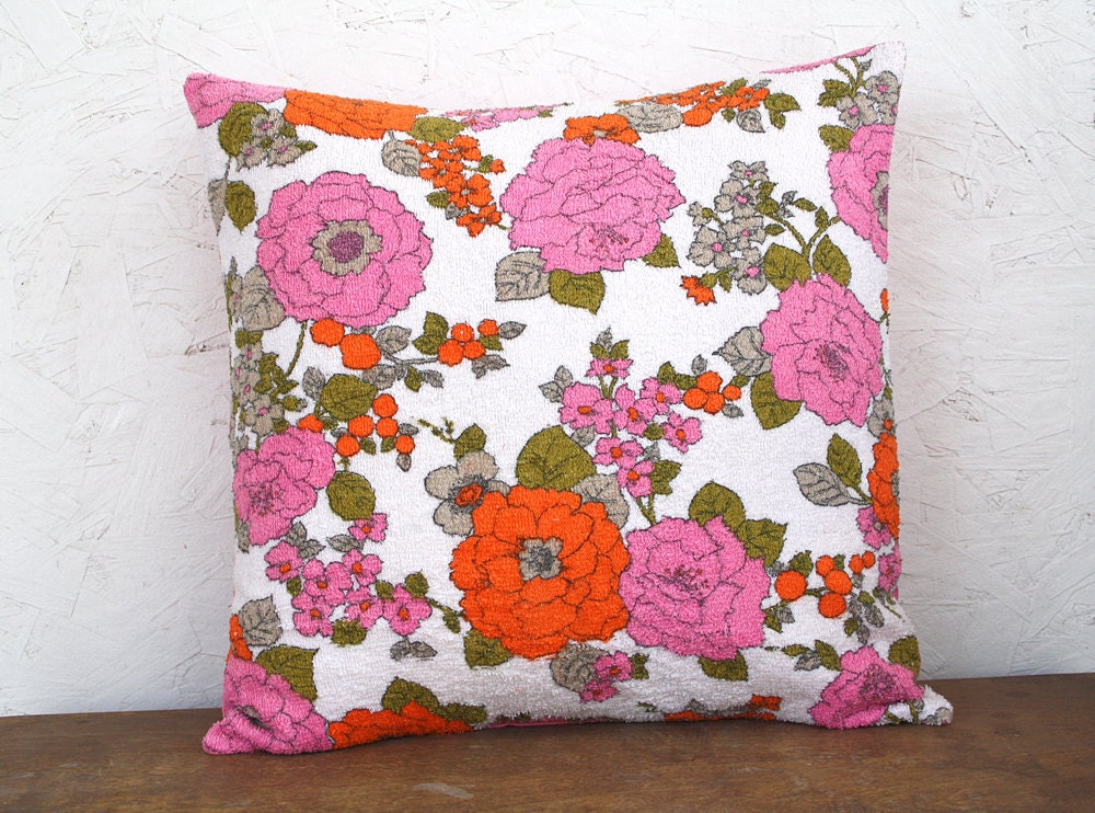 Vintage Floral Pillow Cover 16x16 - Pink & Orange Blooms