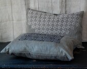 SALE pillow set organic hemp canvas natural hand dyed with vintage dyed doilies