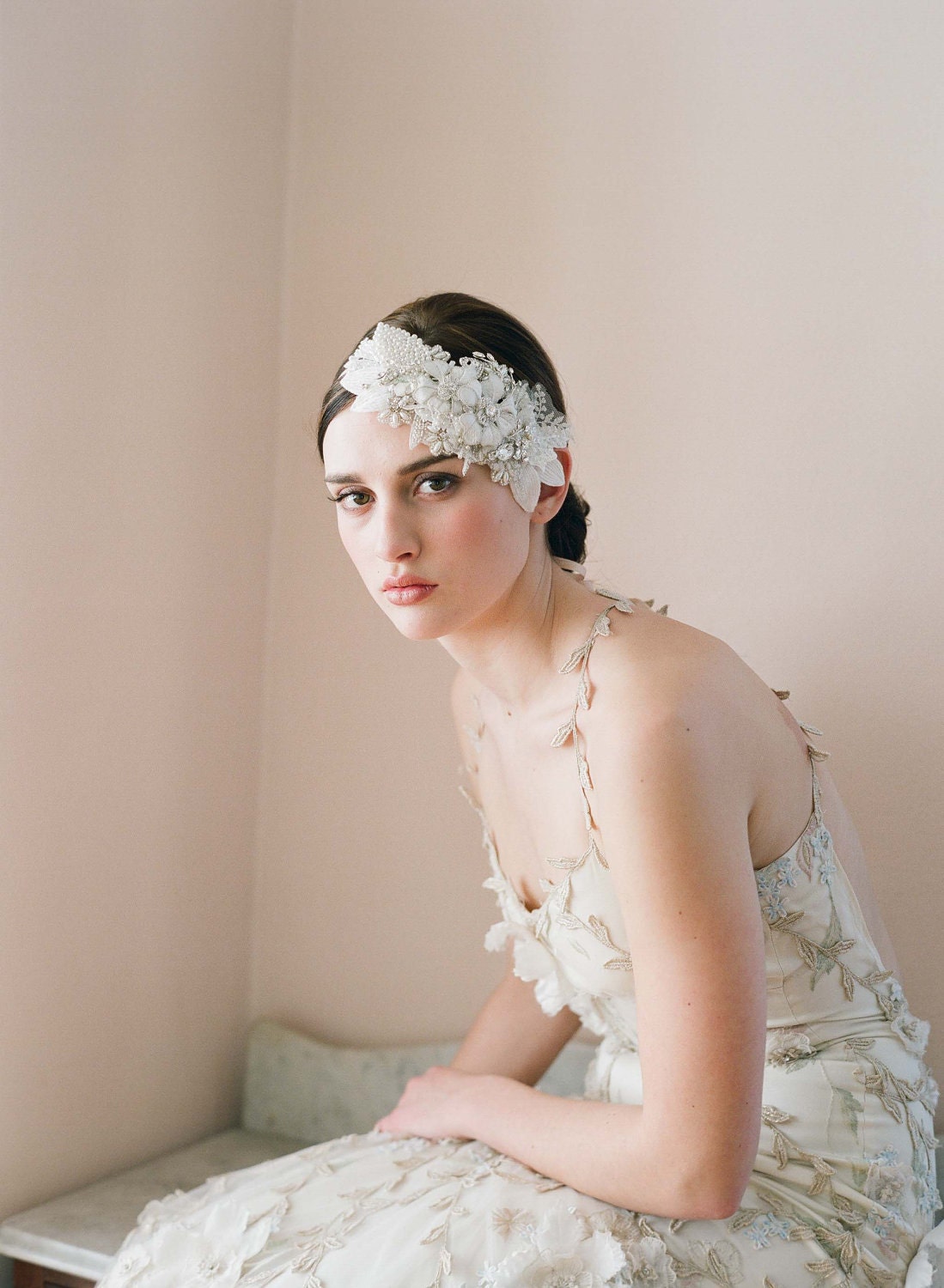 Bridal rhinestone hair accessory, flower and crystals - Floral and lace headpiece - Style 248 - Made to Order