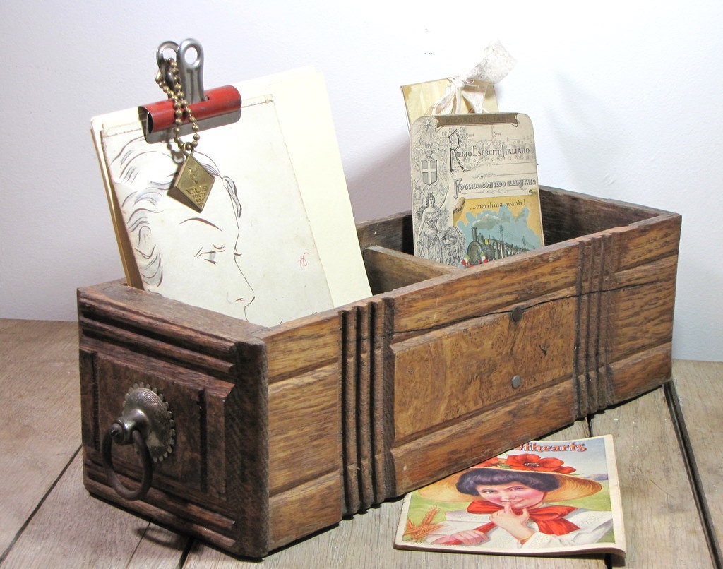 vintage wooden desk drawer with pull