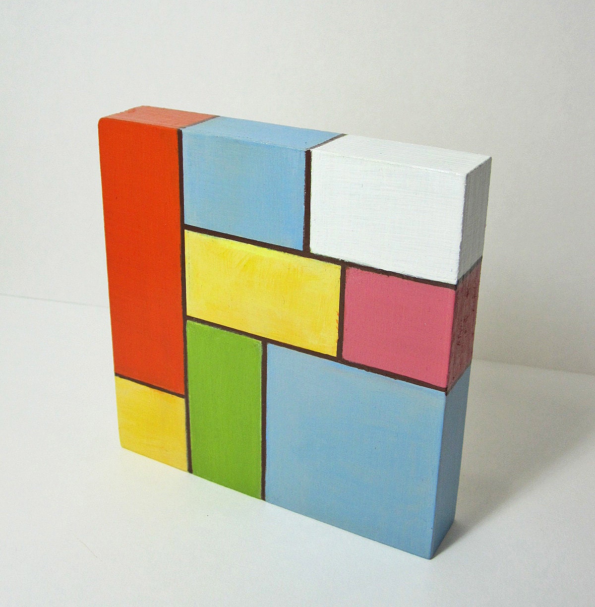 Hand Painted Mondrian Inspired Art Block