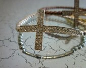 PRE ORDER Pave Sideways Cross Bracelet in SILVER