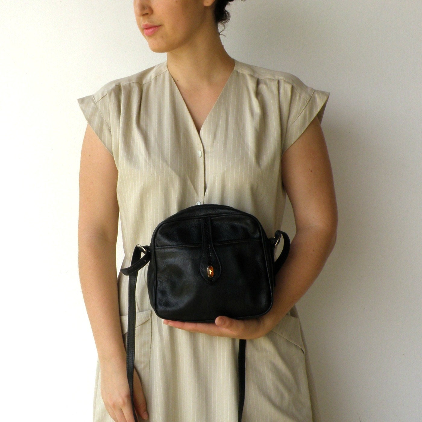 Vintage 1970s Black Square Leather Bag