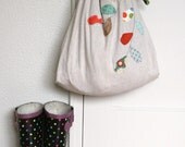 cotton market tote bag with rust & teal leaves