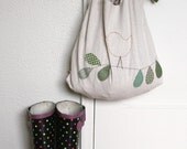 cotton market tote bag with gold bird on branch