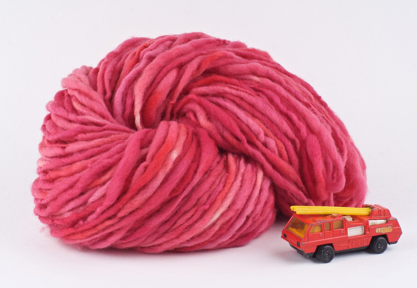 Handspun Yarn, Bulky Red Thick and Thin SIngle, Light My Fire, by WoolWench