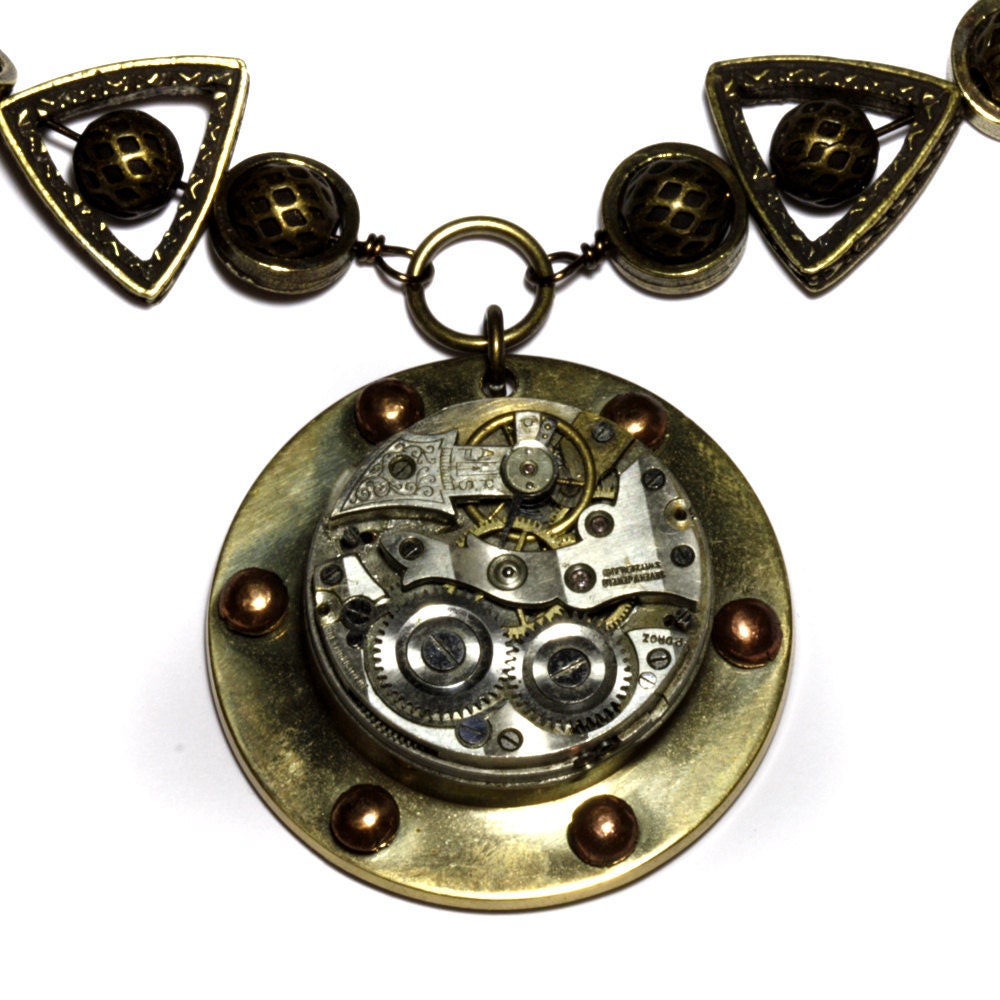 Steampunk Necklace -  WATCH movement  - Mixed Metal tones