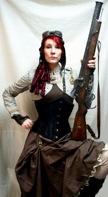 Darkwear Clothing Brown Linen 5 Gore Skirt Steampunk Bustle Skirt - Made to order