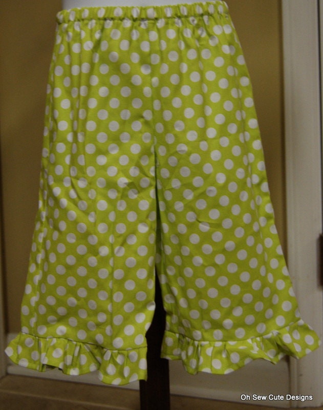 Cute Lime Ta Dot Girls Ruffle Pants