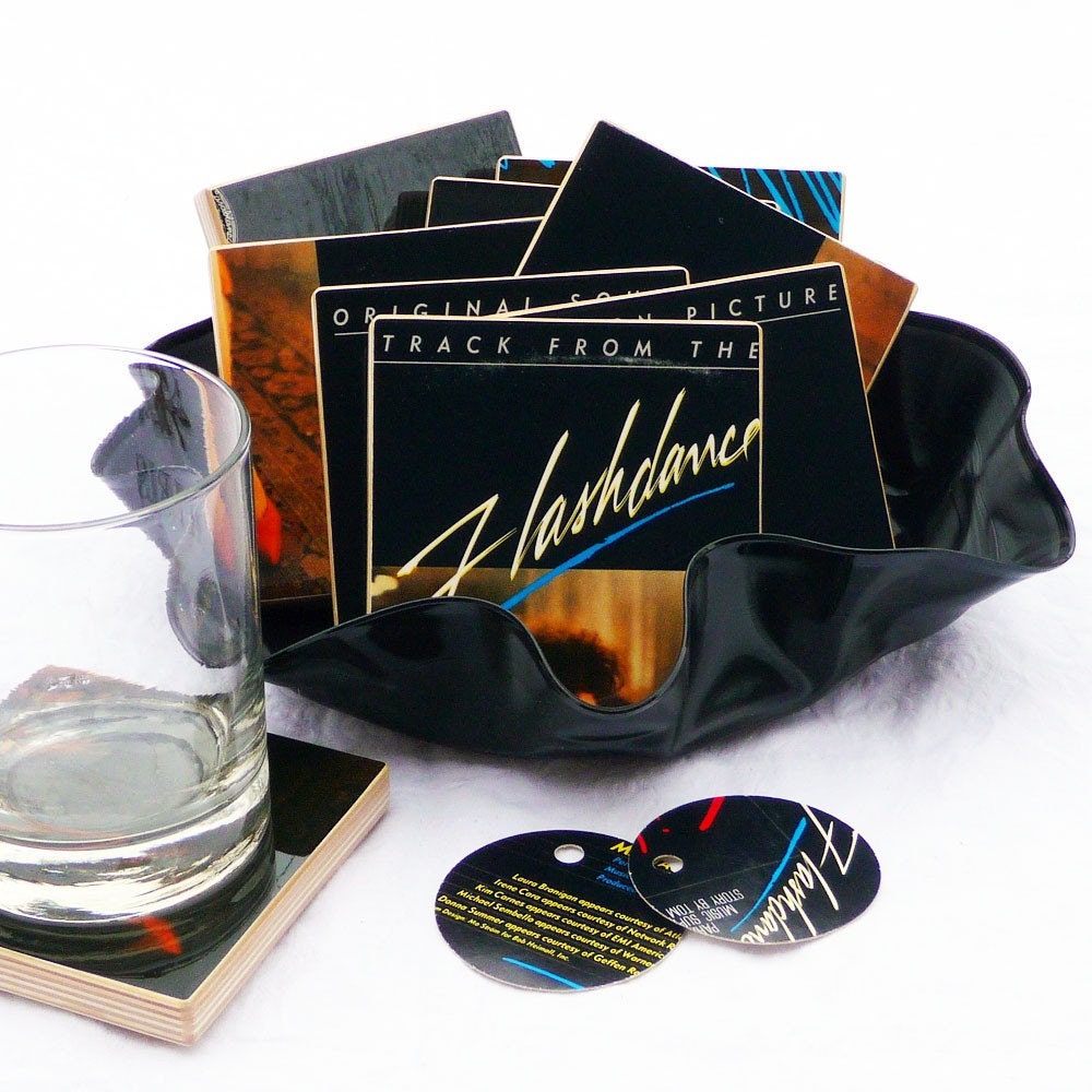Coasters with basket from FLASHDANCE Record Album