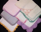 Handkerchiefs Hankies - Vintage Crocheted Edge Assortment of 7 (I) - Hanky Panky