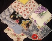 Handkerchiefs Hankies - Vintage Assortment of 6  - Scalloped Edge Floral - (C) - Hanky Panky