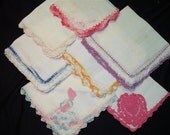 Handkerchiefs Hankies - Vintage Crocheted Edge Assortment of 7 (E) - Hanky Panky