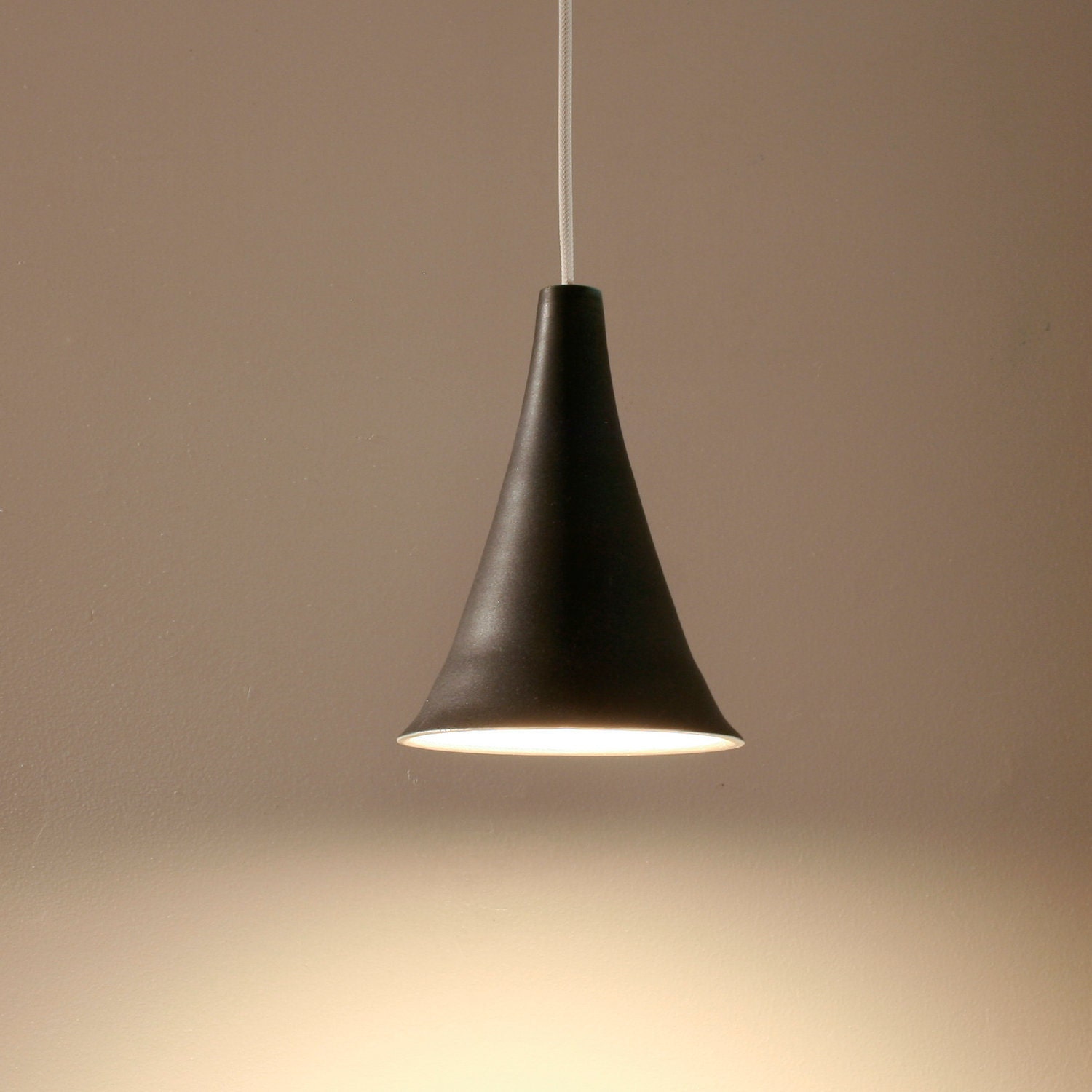 Pendant Lamp: Gramophone - Black Glazed Clay