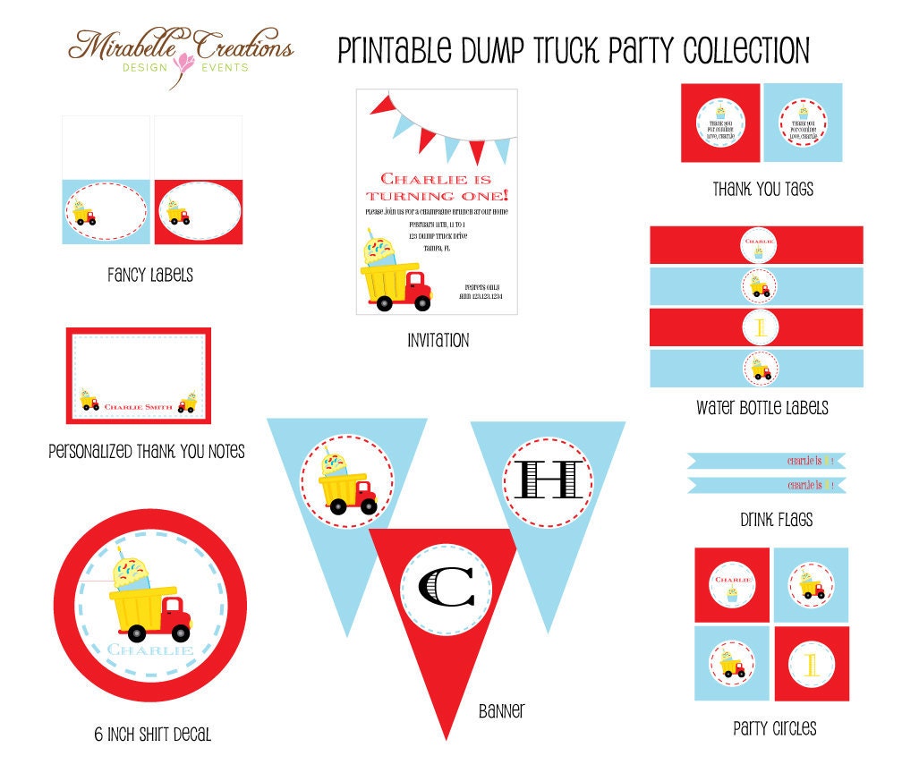 PRINTABLE PARTY COLLECTION -- Dump Truck Party Collection -- Mirabelle Creations Il_170x135