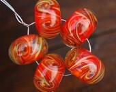 Rich Red Whirlpools - Set of 5 Encased Lampwork Beads - Dan O Beads