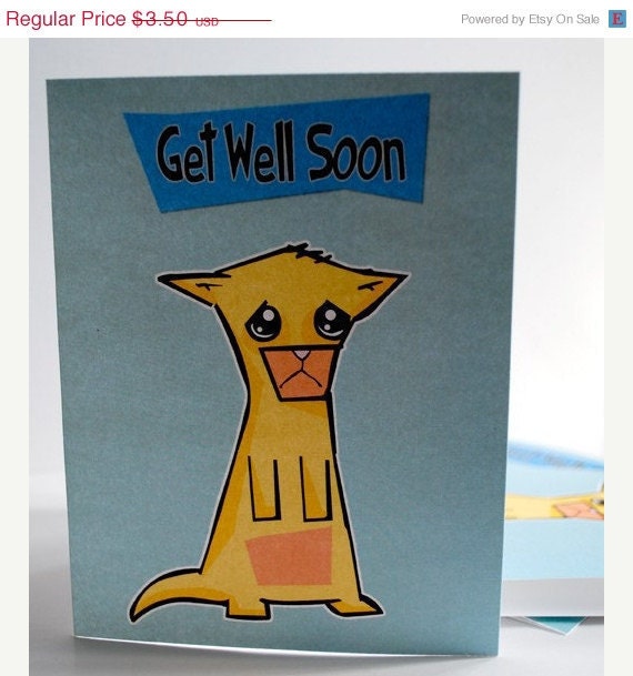 50% OFF LIQUIDATION Get Well Soon Sad Cat Greeting Card