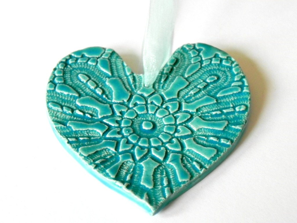 Ceramic Heart Ornament, Caribbean Blue - Ceraminic