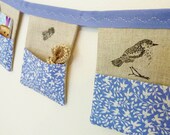 Bird pocket organiser bunting banner 5 linen flags with blue and white birdy fabric pockets Perfect for Easter MADE TO ORDER Il_170x135