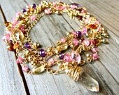 Come Together Luxe Gemstone Triple Strand Necklace with Crystal Point Pendant