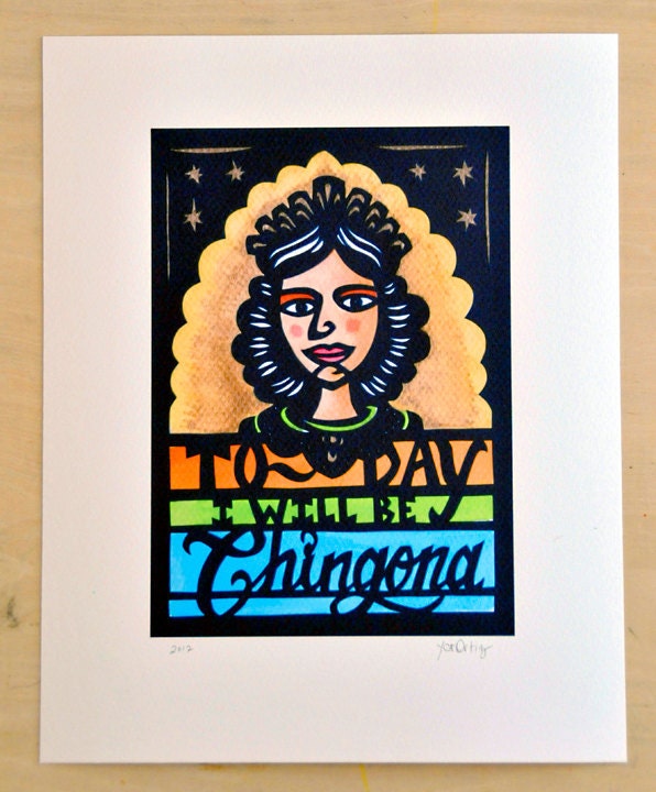 La Chingona . Giclee fine art print of original papercut, signed