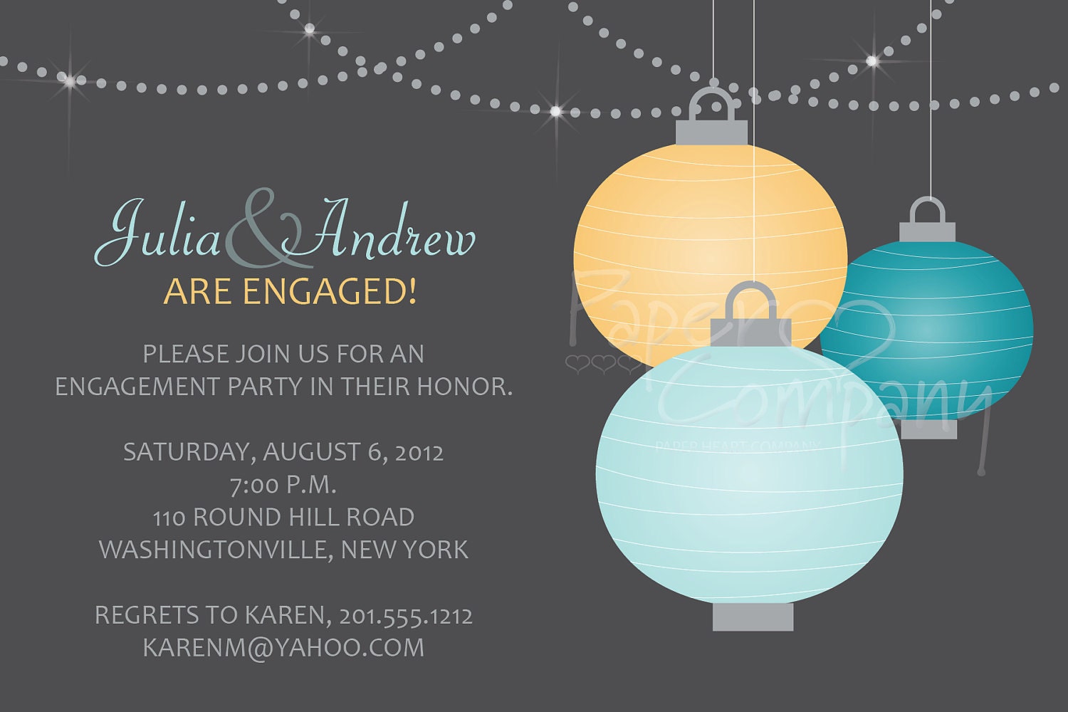 HANGING PAPER LANTERNS Engagment Party/Bridal Shower Invitation - You Print