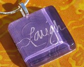 Dark Purple Background with Laugh Scrabble Glass Tile Pendant